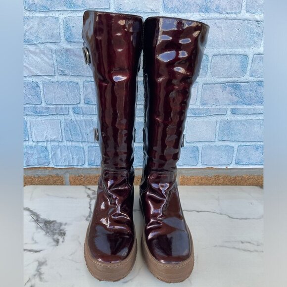 Aquatalia Avery Winter Boots Snow Shoes Womens Size 7 Brown Patent Faux Fur - Picture 3 of 10